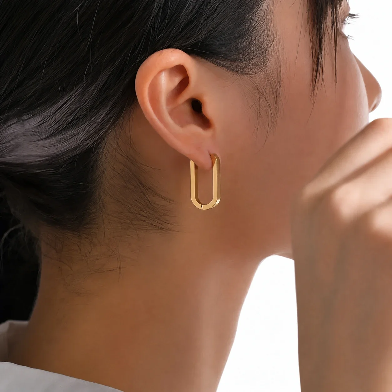 Sleek Stainless Steel Gold-Plated U-Bar Hoop Earrings