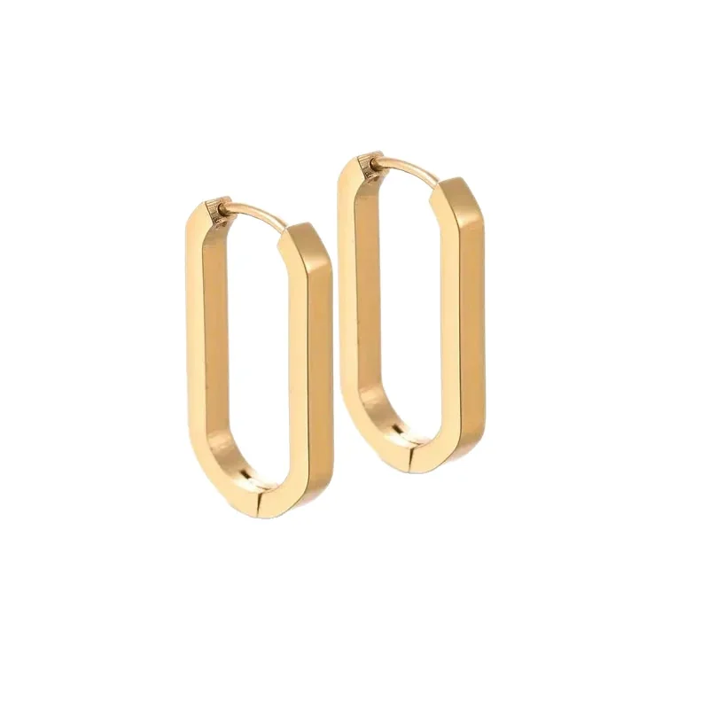 Sleek Stainless Steel Gold-Plated U-Bar Hoop Earrings
