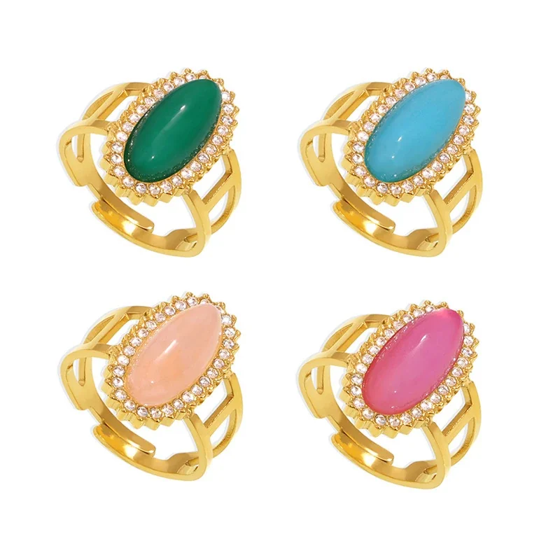 Ornate 18K Gold-Plated Oval Cabochon Split-Shank Ring
