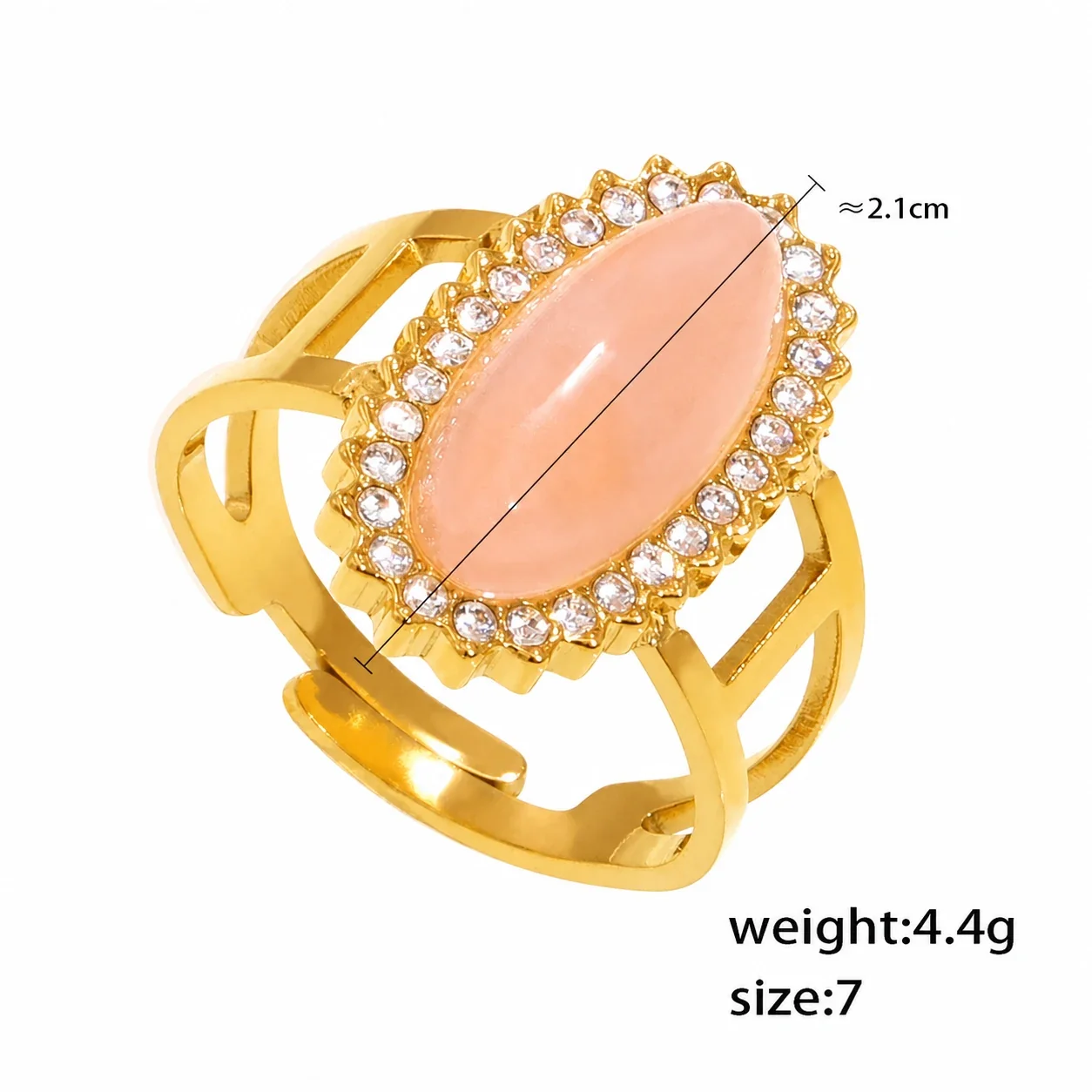 Ornate 18K Gold-Plated Oval Cabochon Split-Shank Ring - Light Pink Quartz