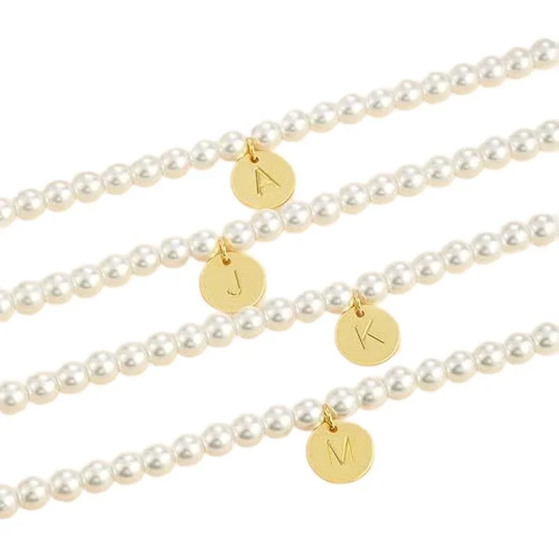Dainty Gold-Plated Pearl-Effect Bead Initial Charm Bracelet