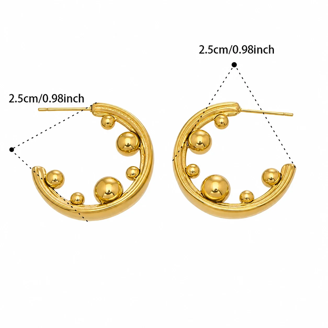 Sculptural 18K Gold-Plated 316L Bead C-Hoop Earrings - Gold