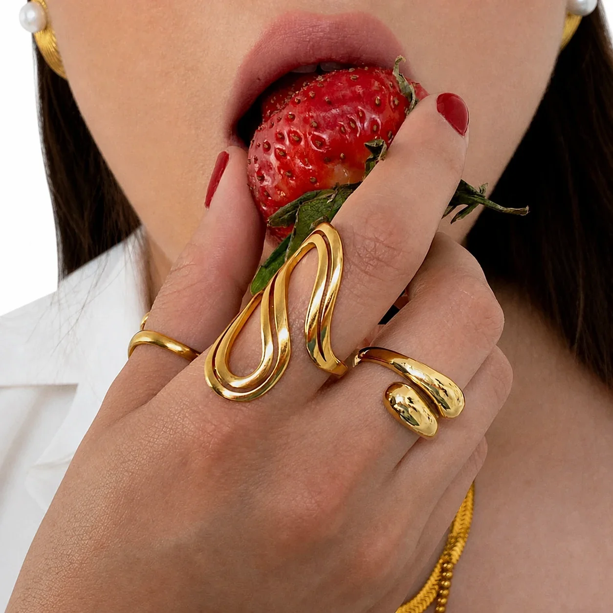 Sculptural 18K Gold-Plated Wave Open-Front Ring
