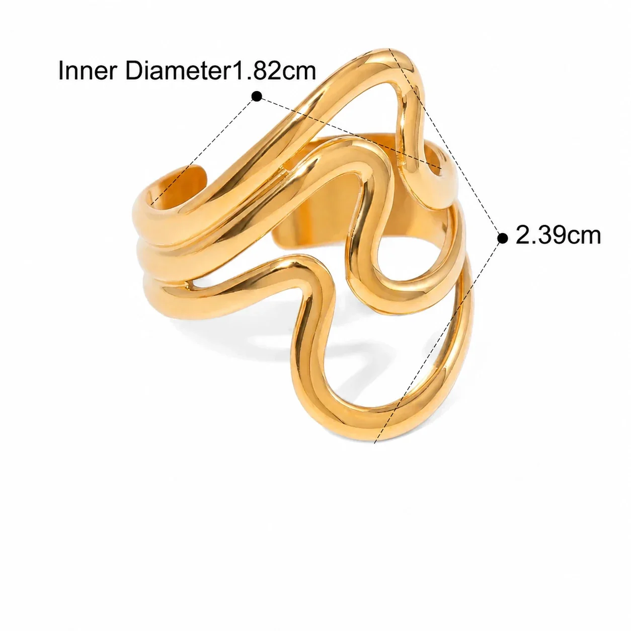 Sculptural 18K Gold-Plated Wave Open-Front Ring - Gold Style