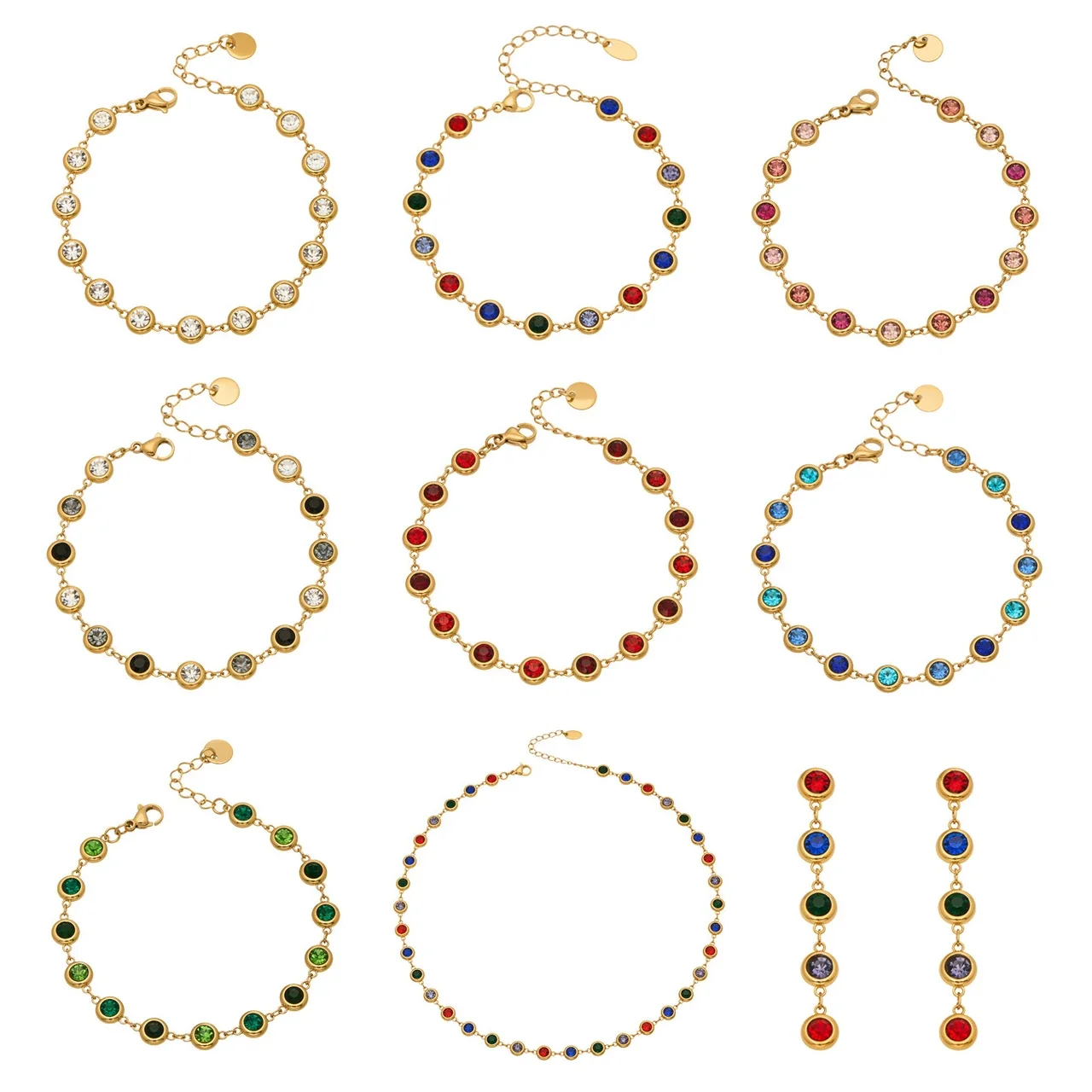 Bracelet with Round Bezel-Set Cubic Zirconia, Gold-Plated Steel