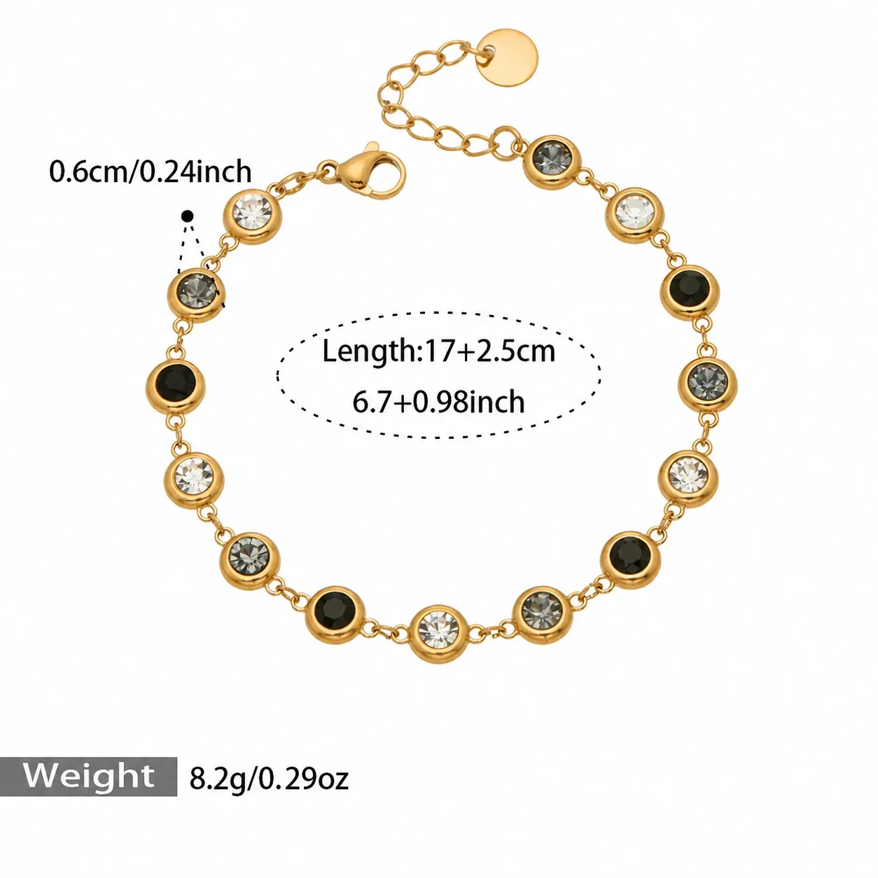 Bracelet with Round Bezel-Set Cubic Zirconia, Gold-Plated Steel - Gold Black Cubic Zirconia