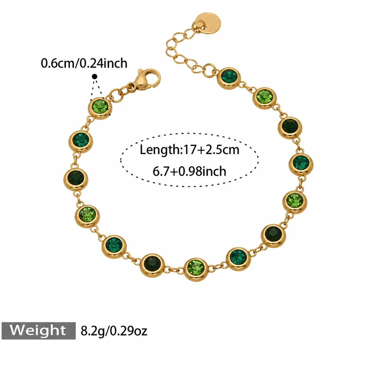 Bracelet with Round Bezel-Set Cubic Zirconia, Gold-Plated Steel - Gold Green Cubic Zirconia