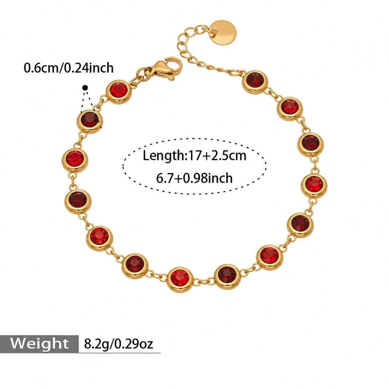 Bracelet with Round Bezel-Set Cubic Zirconia, Gold-Plated Steel - Gold Red Cubic Zirconia