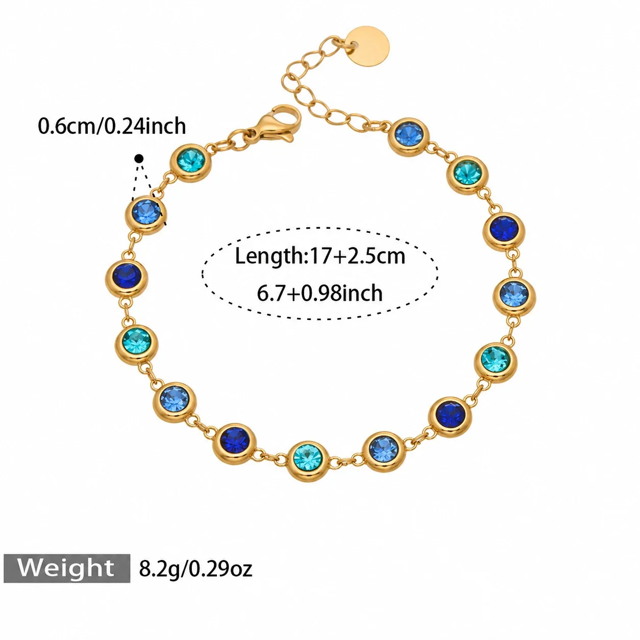 Bracelet with Round Bezel-Set Cubic Zirconia, Gold-Plated Steel - Gold Blue Cubic Zirconia