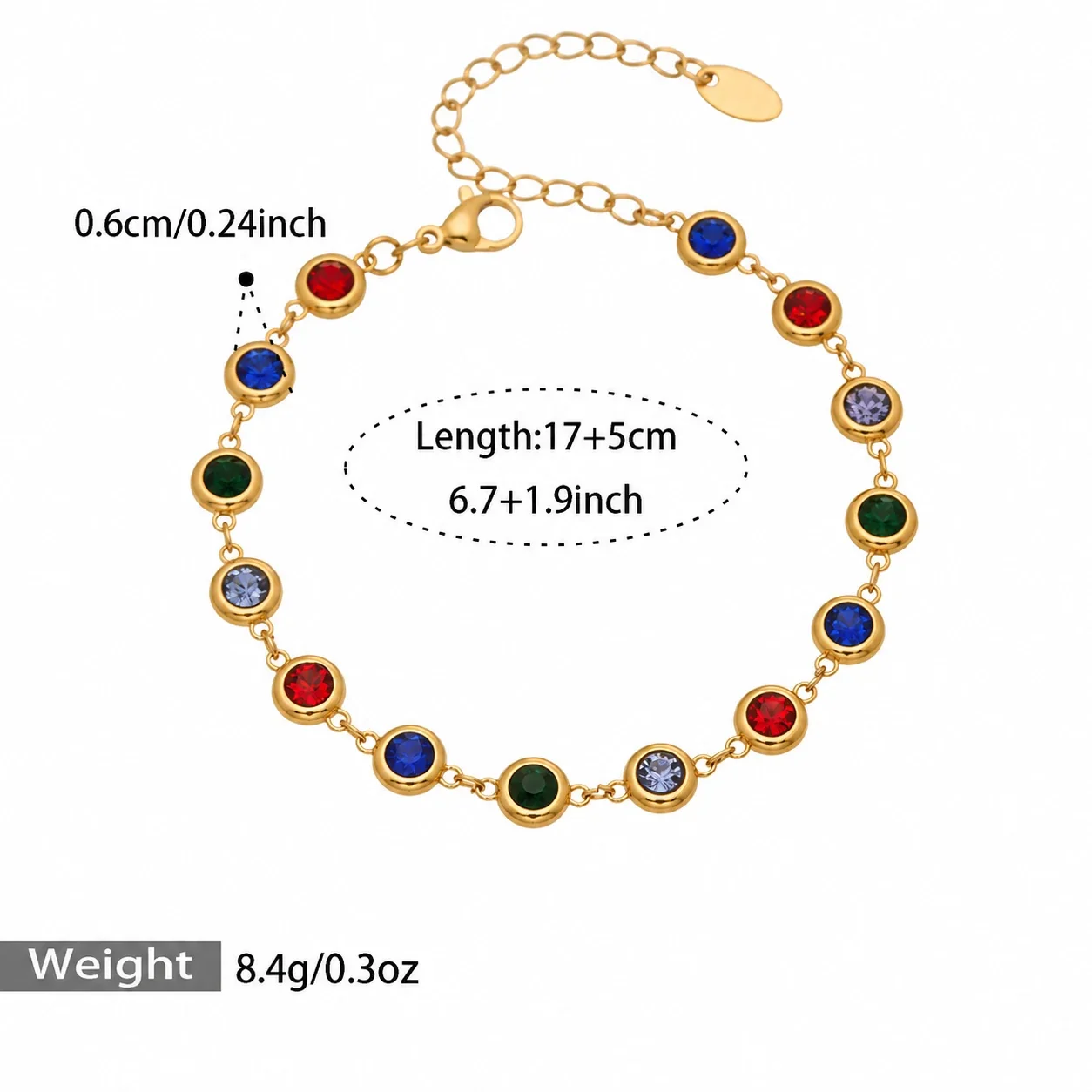 Bracelet with Round Bezel-Set Cubic Zirconia, Gold-Plated Steel - Gold Multicolor Cubic Zirconia