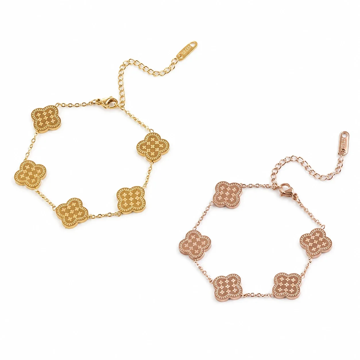 Printed Clover Stainless Steel Chain Bracelet