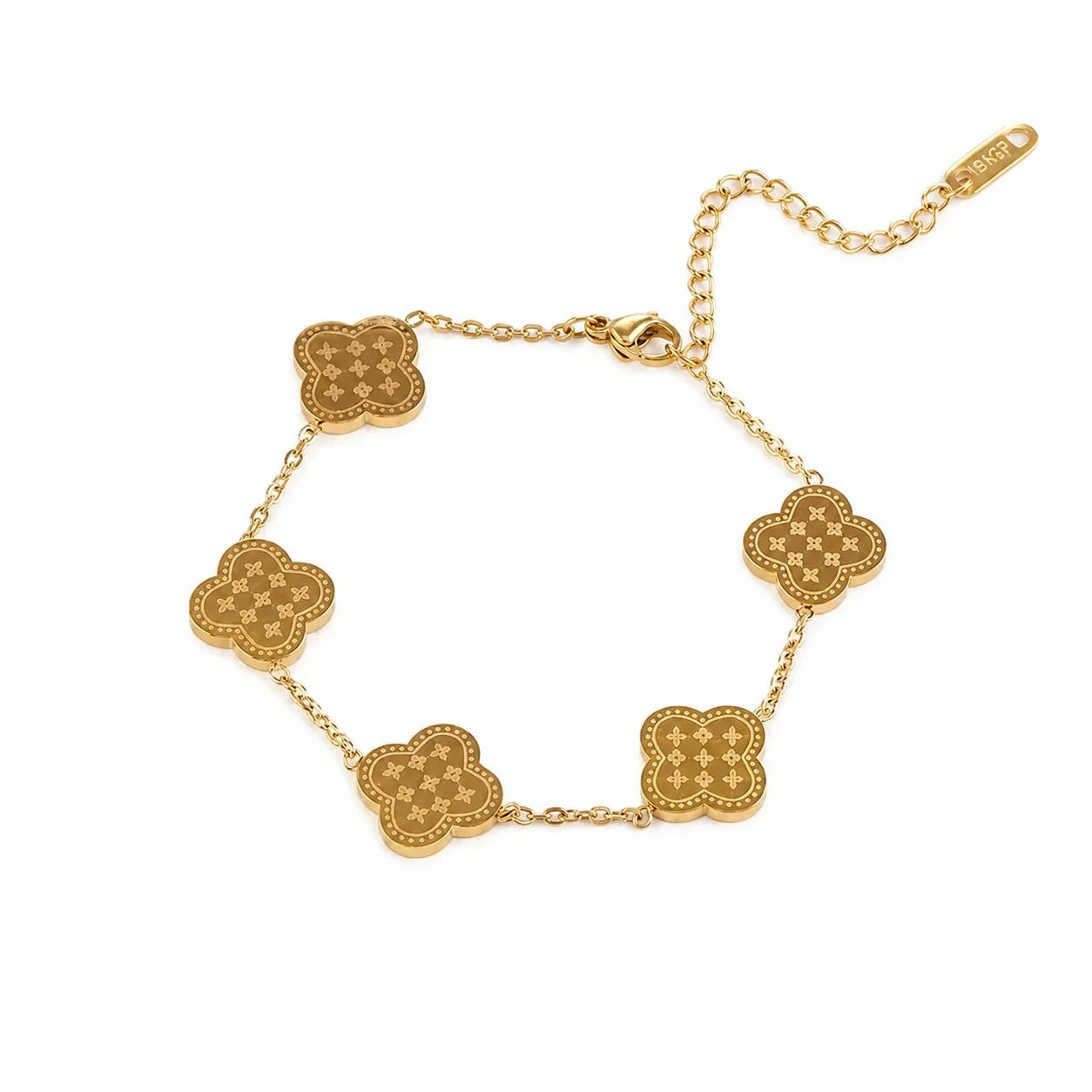 Printed Clover Stainless Steel Chain Bracelet - Gold Printed Clover