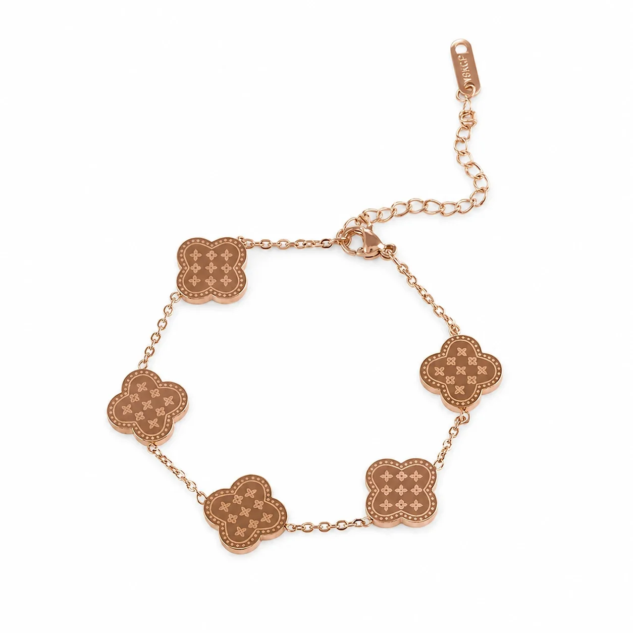 Printed Clover Stainless Steel Chain Bracelet - Rose Gold Printed Clover