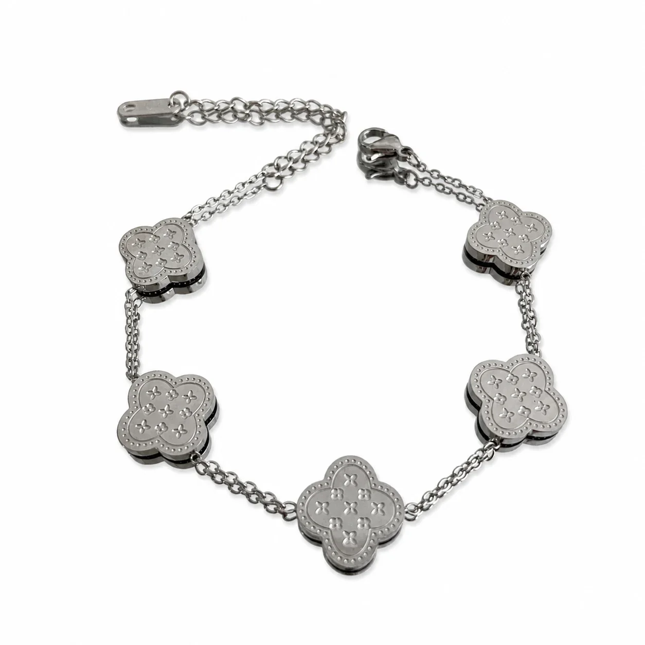 Printed Clover Stainless Steel Chain Bracelet - Silver Printed Clover