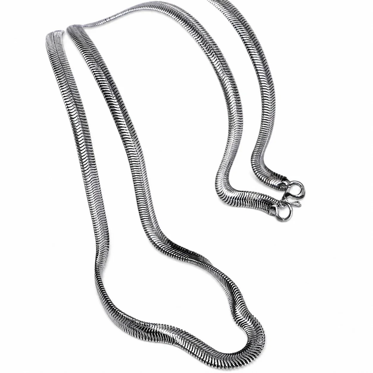 Sleek Stainless Steel Silver-Tone Snake Chain Necklace
