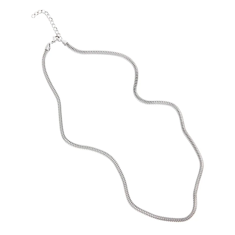 Sleek Stainless Steel Silver-Tone Snake Chain Necklace