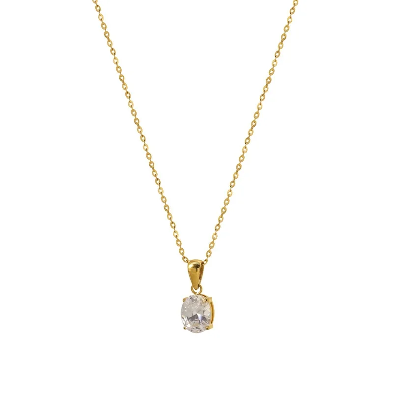 Refined 18K Gold-Plated Oval CZ Cable Chain Necklace