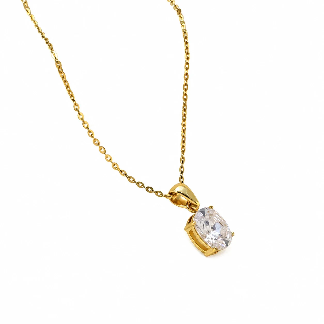 Refined 18K Gold-Plated Oval CZ Cable Chain Necklace