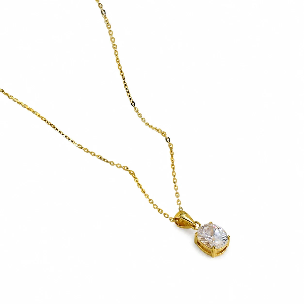 Refined 18K Gold-Plated Oval CZ Cable Chain Necklace