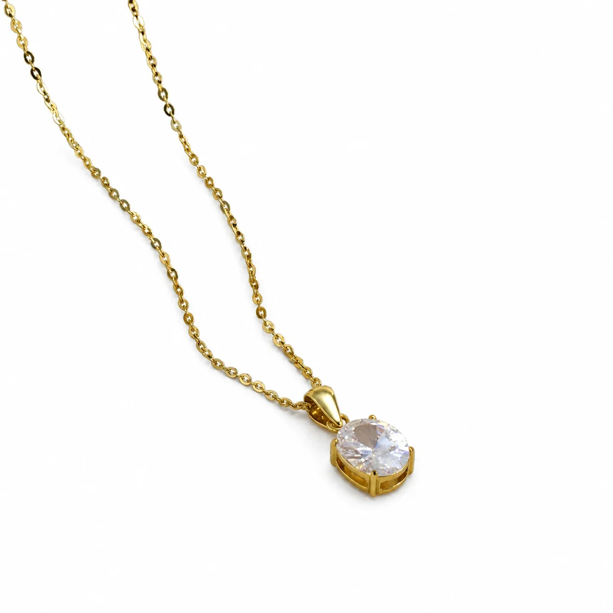 Refined 18K Gold-Plated Oval CZ Cable Chain Necklace