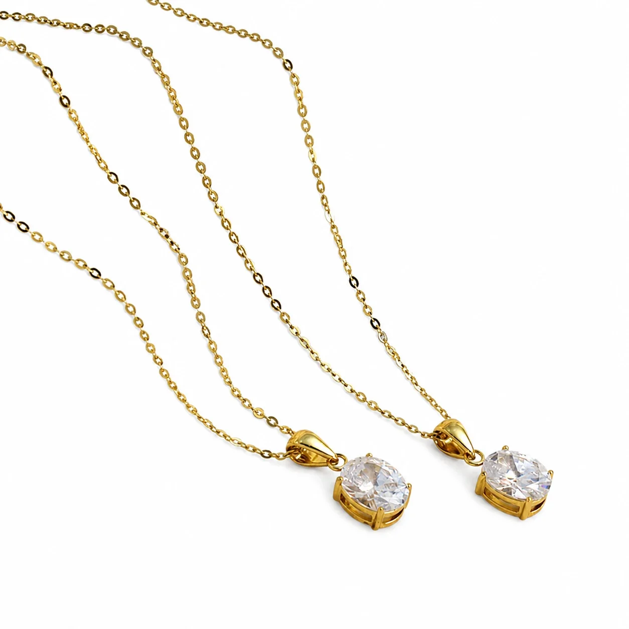 Refined 18K Gold-Plated Oval CZ Cable Chain Necklace