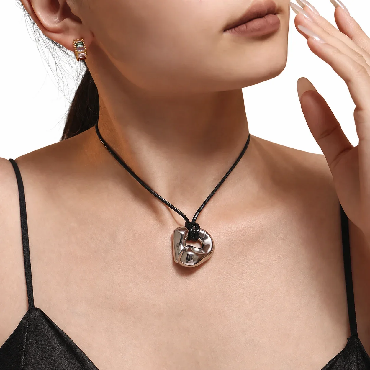 Sculptural 316 Stainless Steel Nugget Pendant Necklace