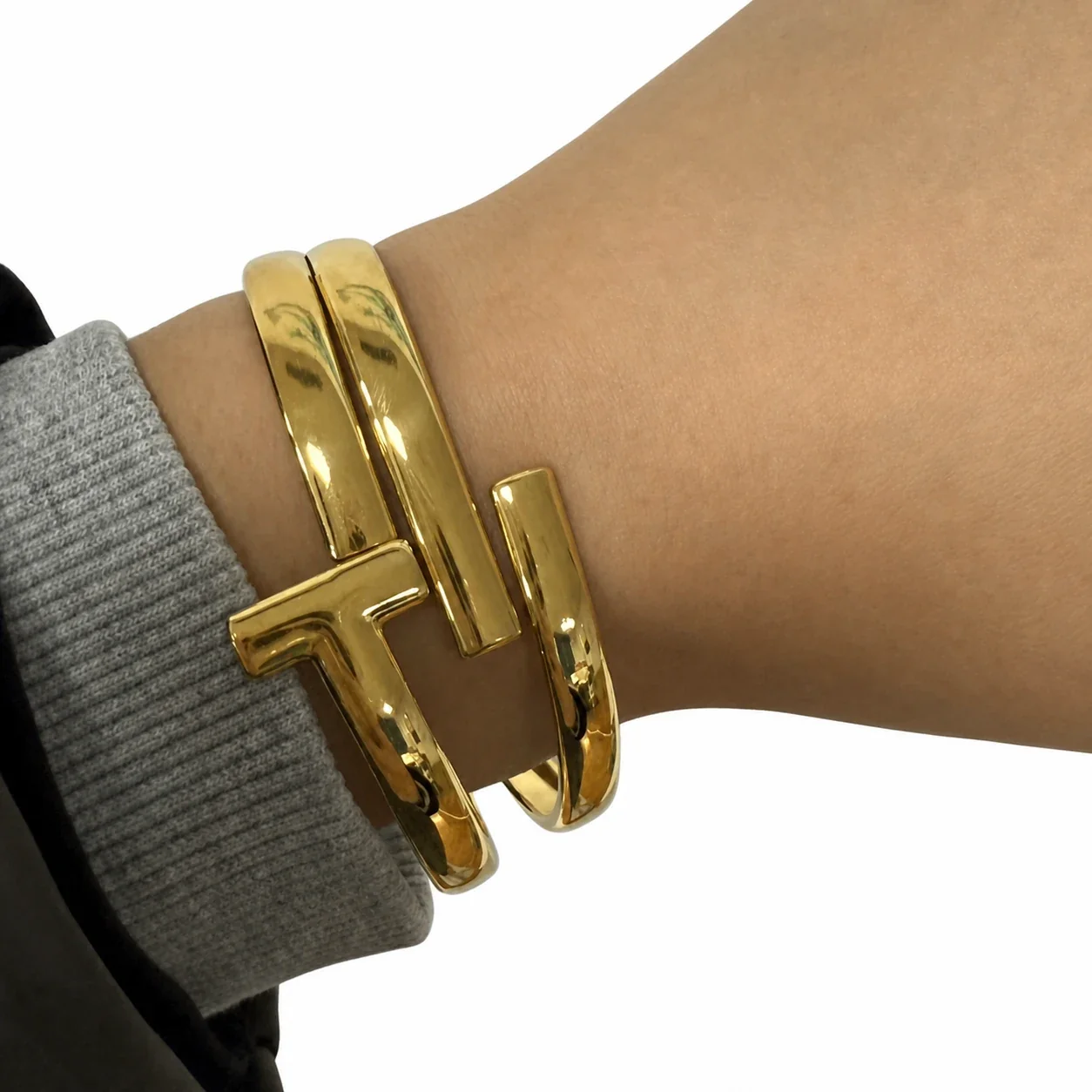 Sculptural 316 Stainless Steel Open Cuff Bracelet