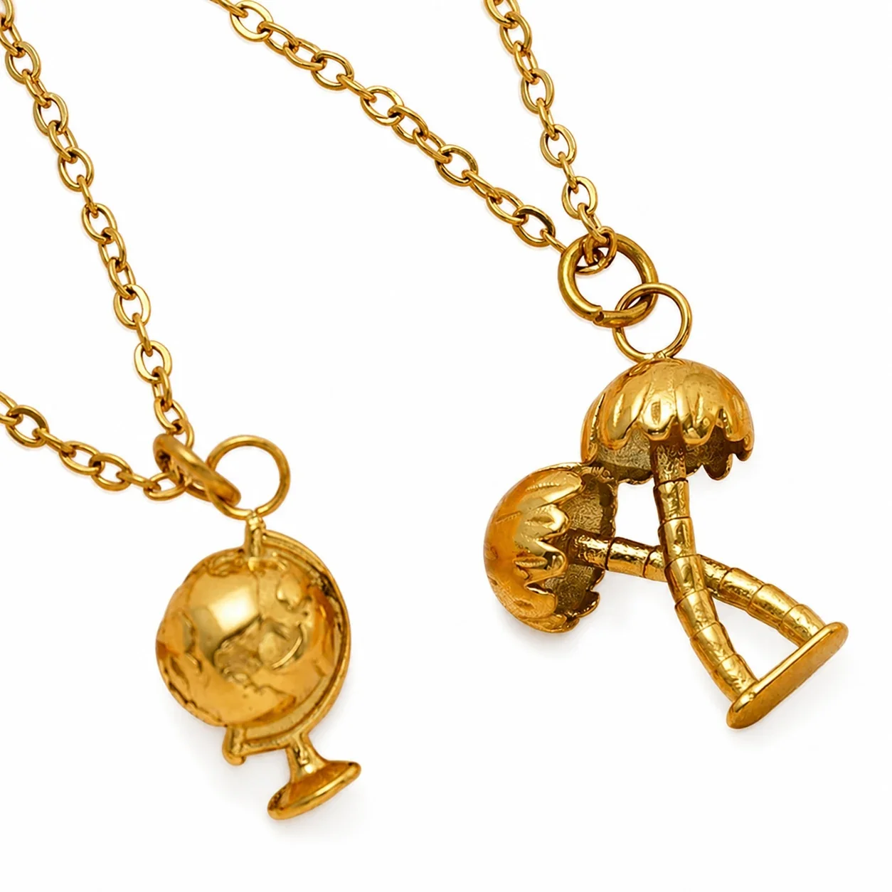 Whimsical 18K Gold-Plated Globe Palm Motif Necklace