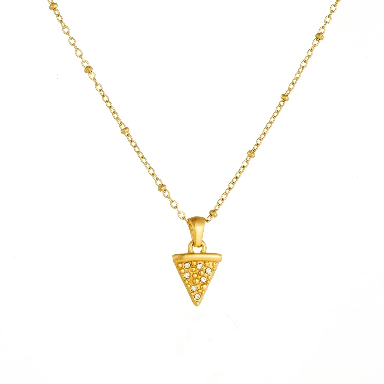 Pizza Slice Pendant Necklace with Pave Crystals, Gold-Plated Steel