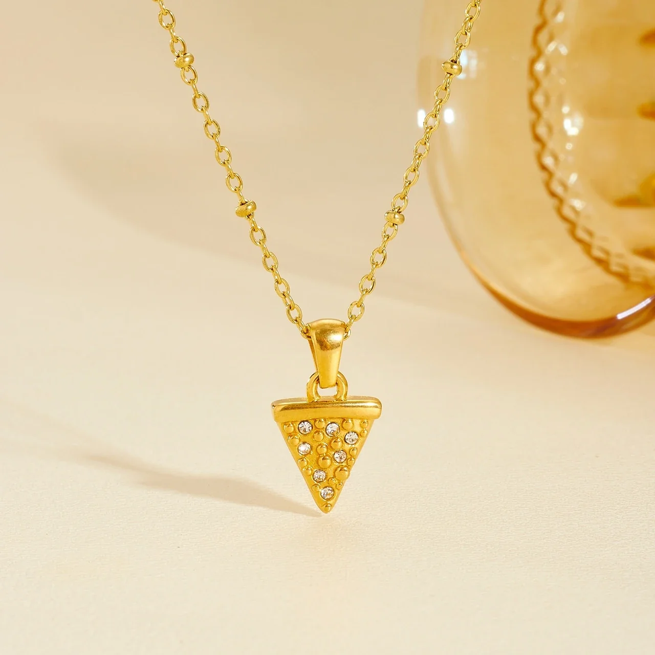 Pizza Slice Pendant Necklace with Pave Crystals, Gold-Plated Steel