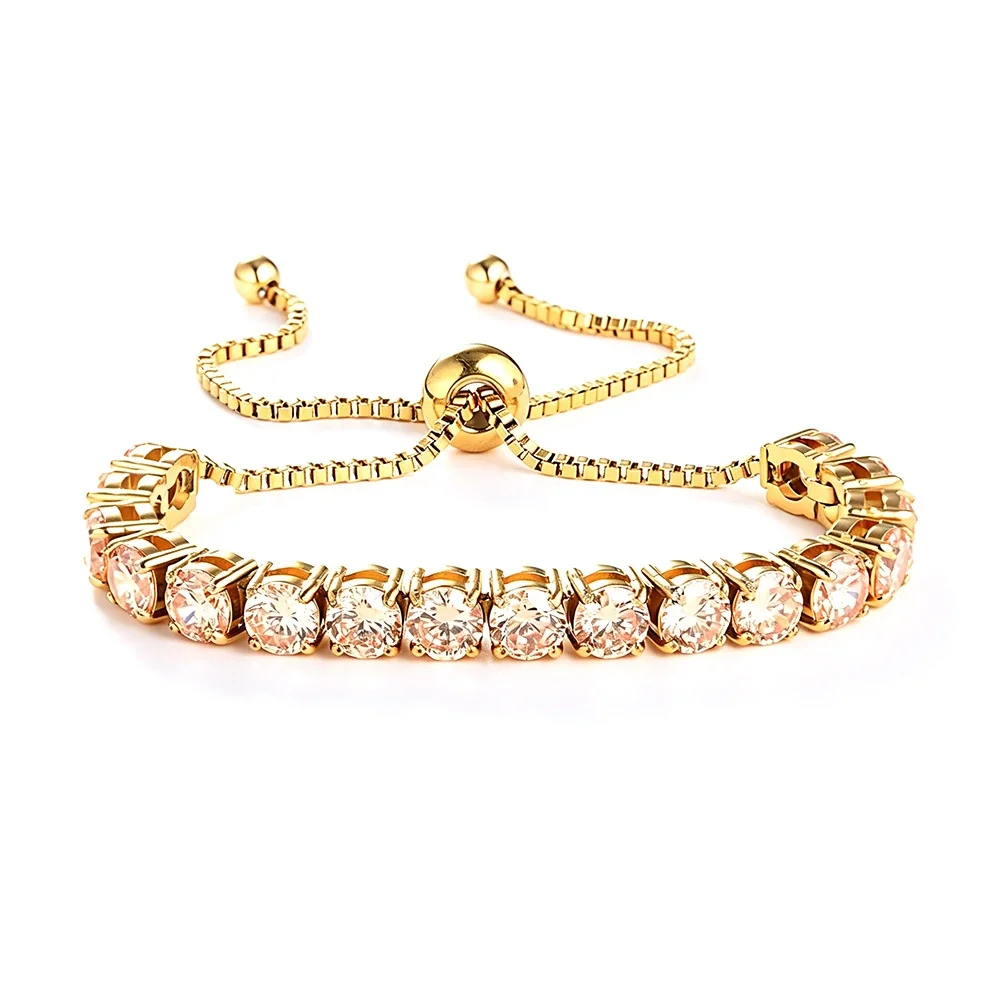 Open Prong 316 Stainless Steel Round CZ Bolo Tennis Bracelet