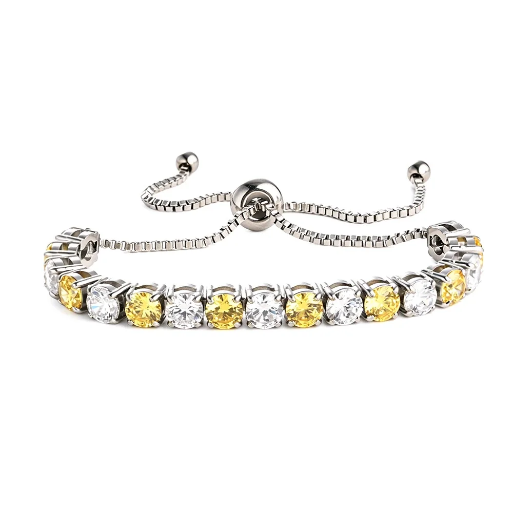 Radiant 316 Stainless Steel Round CZ Tennis Bracelet - Silver Yellow and White CZ