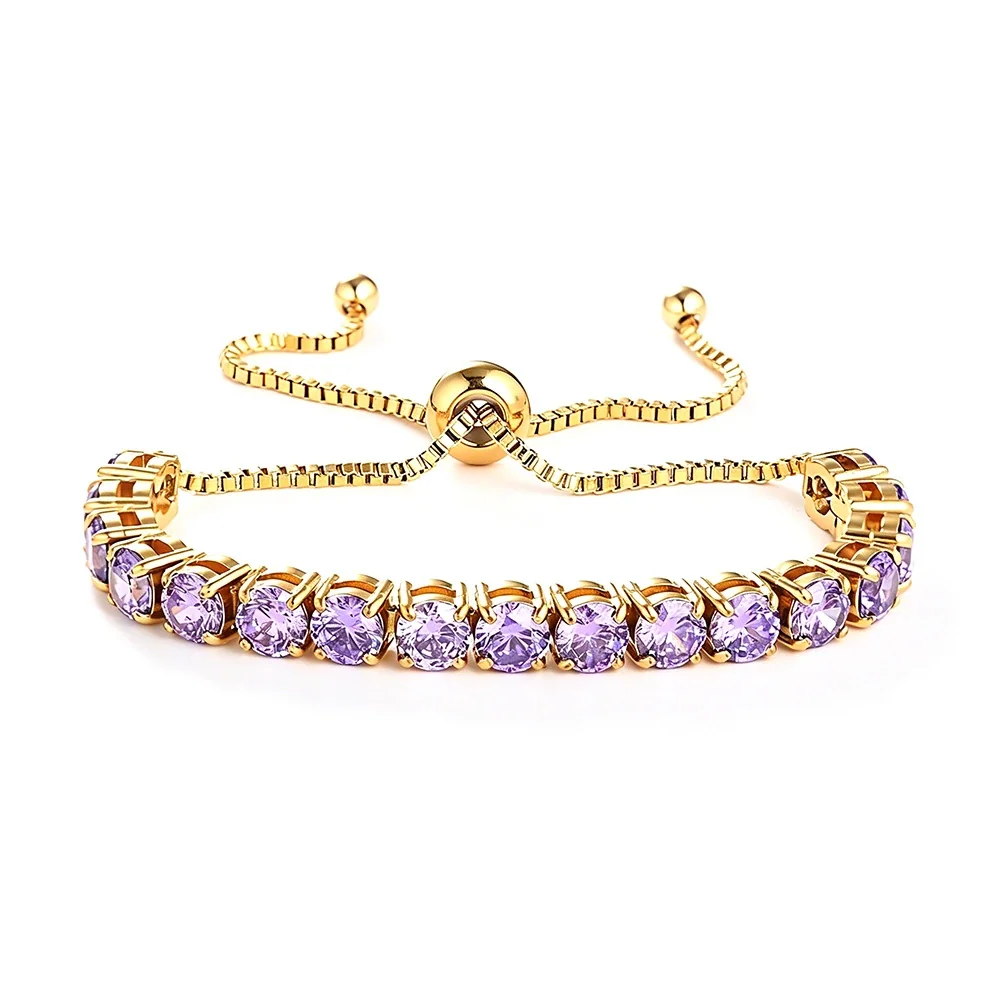 Radiant 316 Stainless Steel Round CZ Tennis Bracelet - Gold Purple CZ