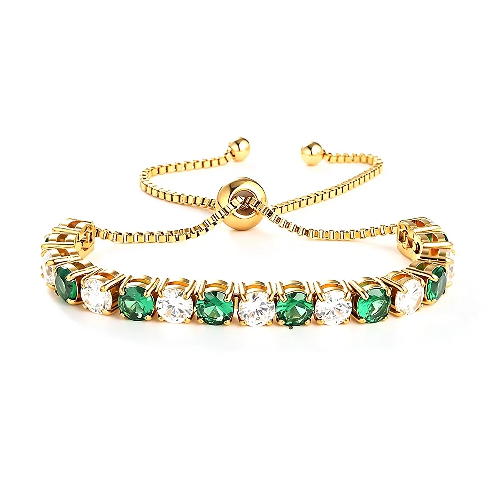 Radiant 316 Stainless Steel Round CZ Tennis Bracelet - Gold Green and White CZ