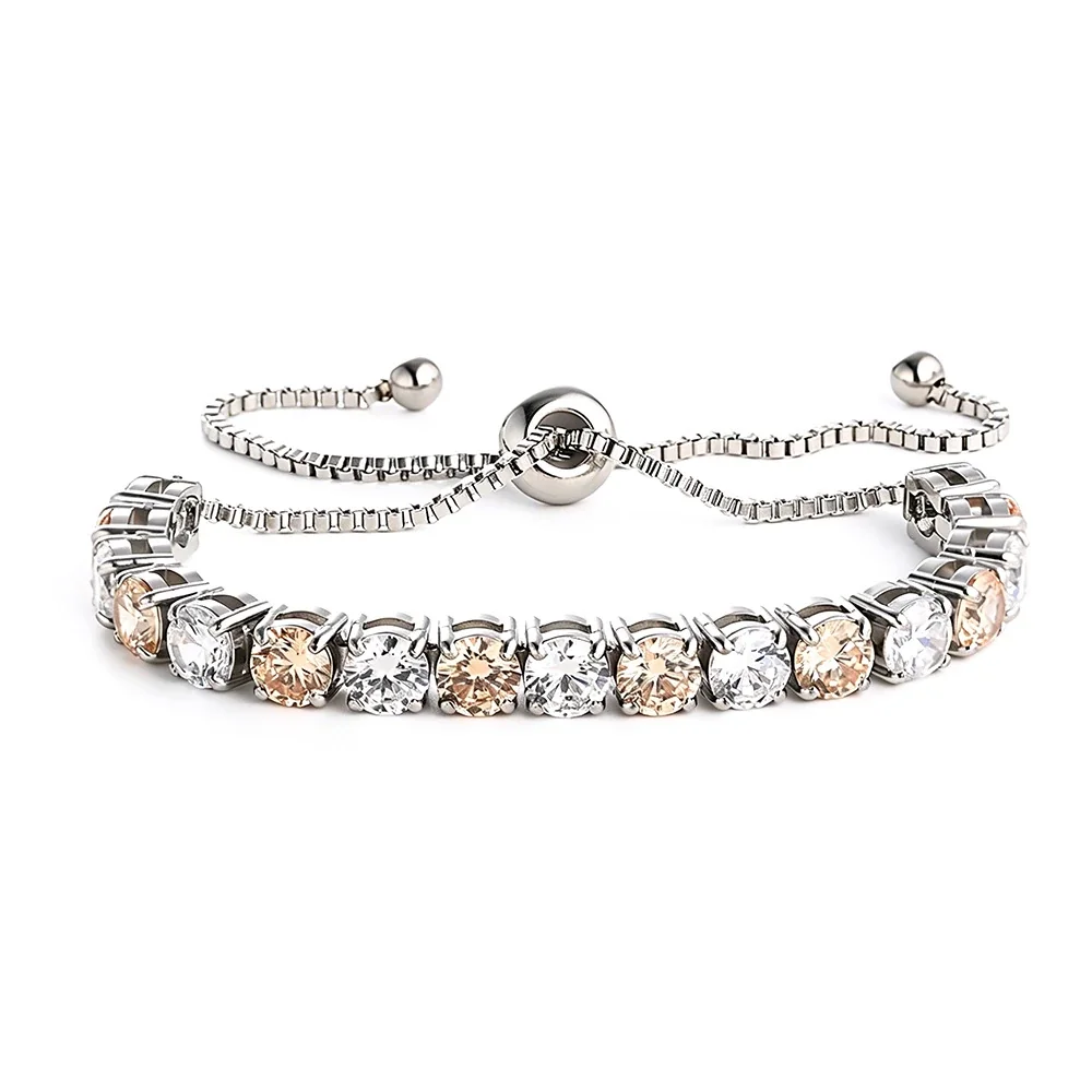 Radiant 316 Stainless Steel Round CZ Tennis Bracelet - Silver Champagne and White CZ