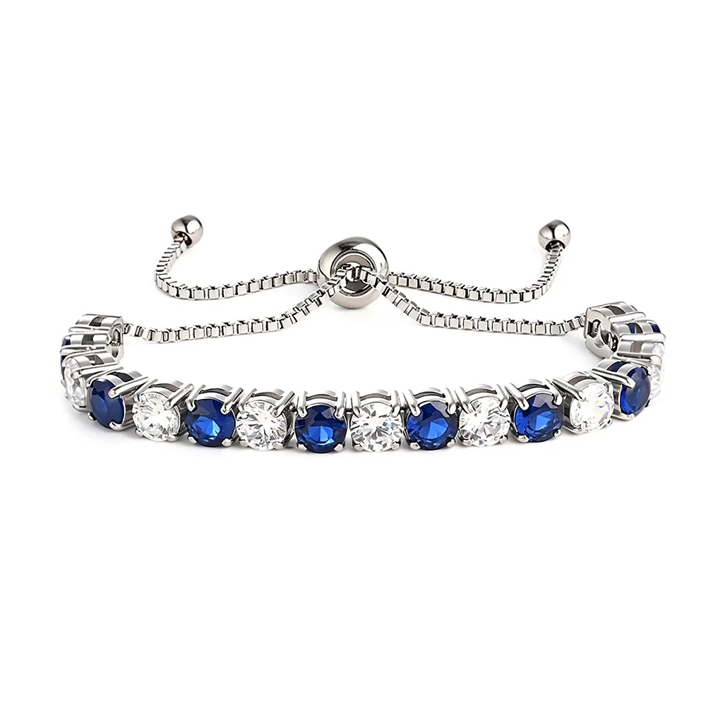 Radiant 316 Stainless Steel Round CZ Tennis Bracelet - Silver Blue and White CZ