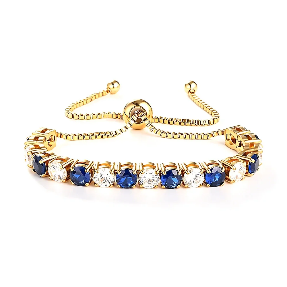 Radiant 316 Stainless Steel Round CZ Tennis Bracelet - Gold Blue and White CZ