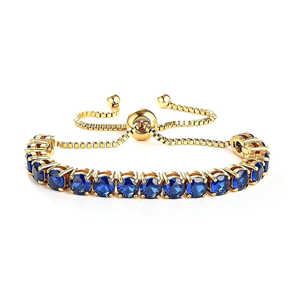 Radiant 316 Stainless Steel Round CZ Tennis Bracelet - Gold Blue CZ