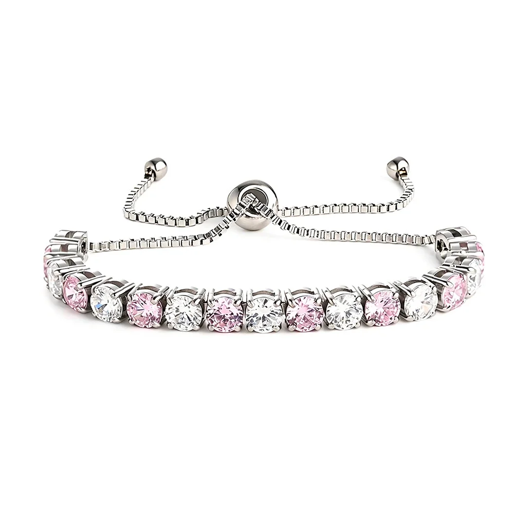 Radiant 316 Stainless Steel Round CZ Tennis Bracelet - Silver Pink and White CZ