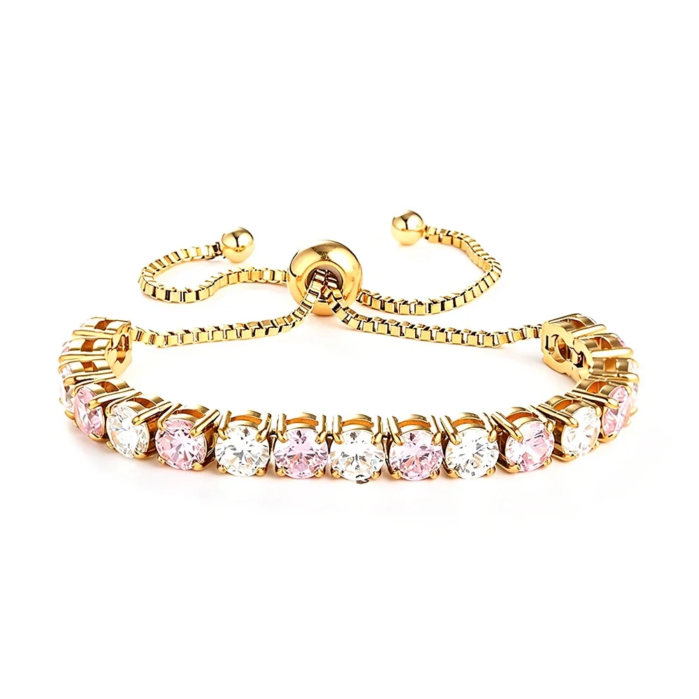 Radiant 316 Stainless Steel Round CZ Tennis Bracelet - Gold Pink and White CZ