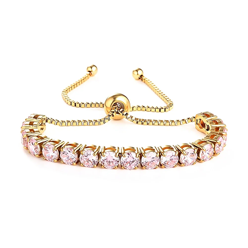 Radiant 316 Stainless Steel Round CZ Tennis Bracelet - Gold Pink CZ