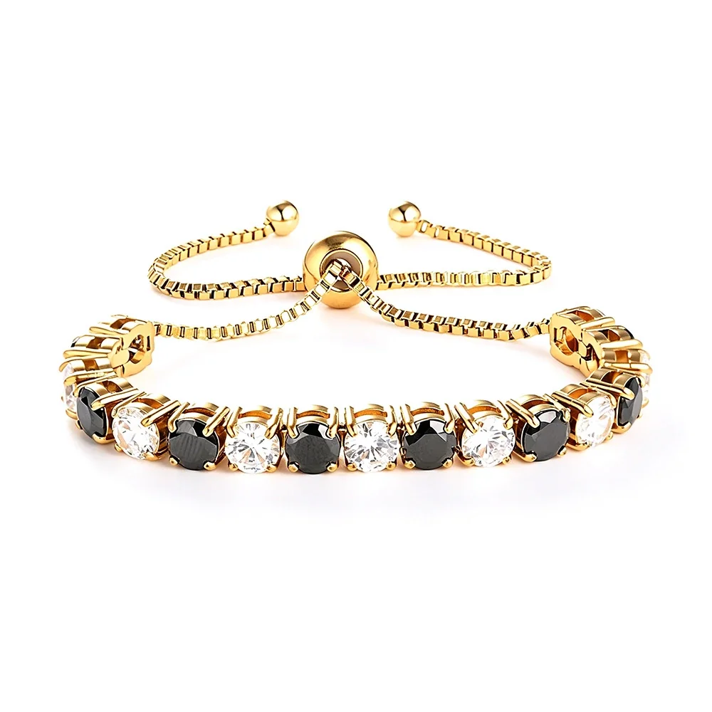Radiant 316 Stainless Steel Round CZ Tennis Bracelet - Gold Black and White CZ