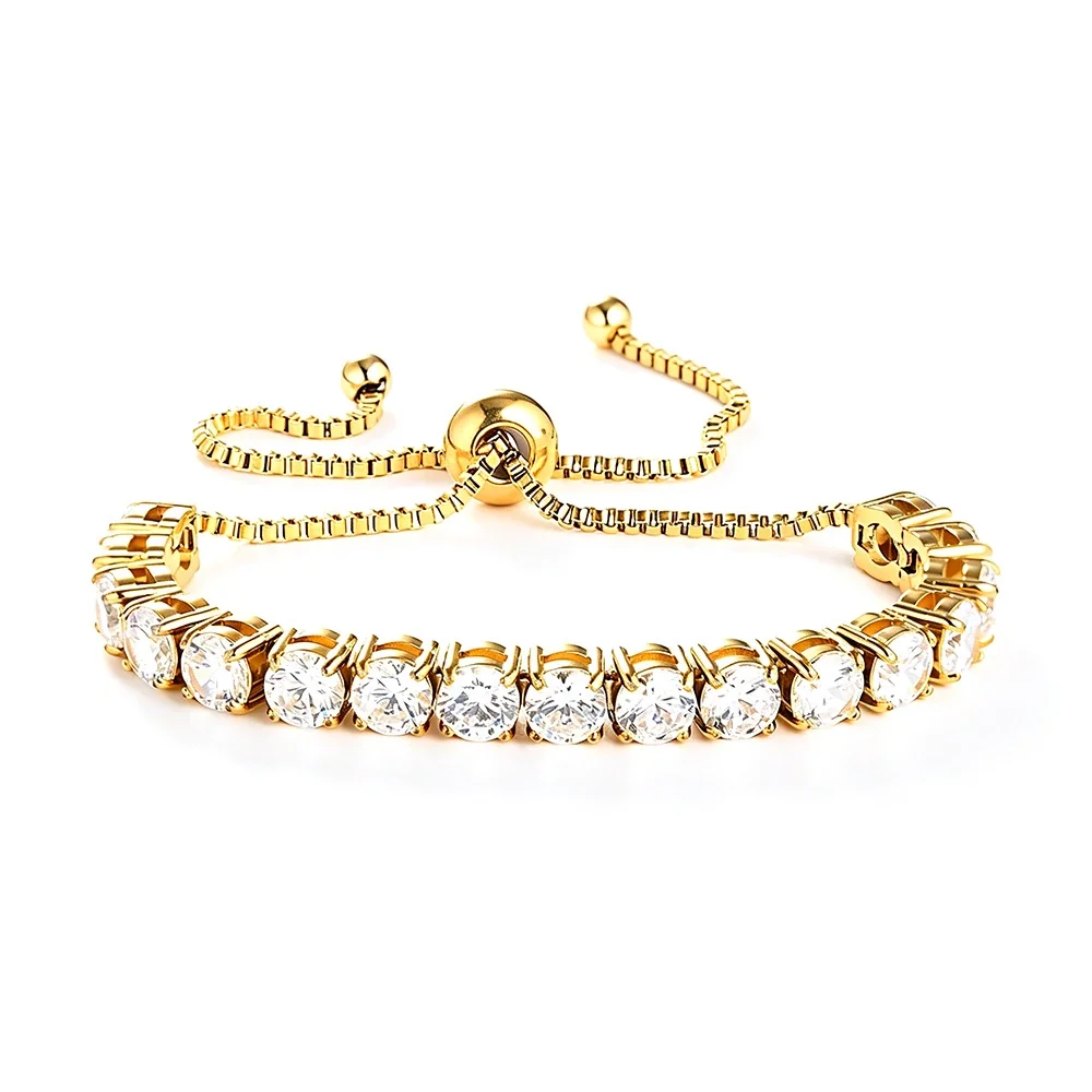 Radiant 316 Stainless Steel Round CZ Tennis Bracelet - Gold White CZ