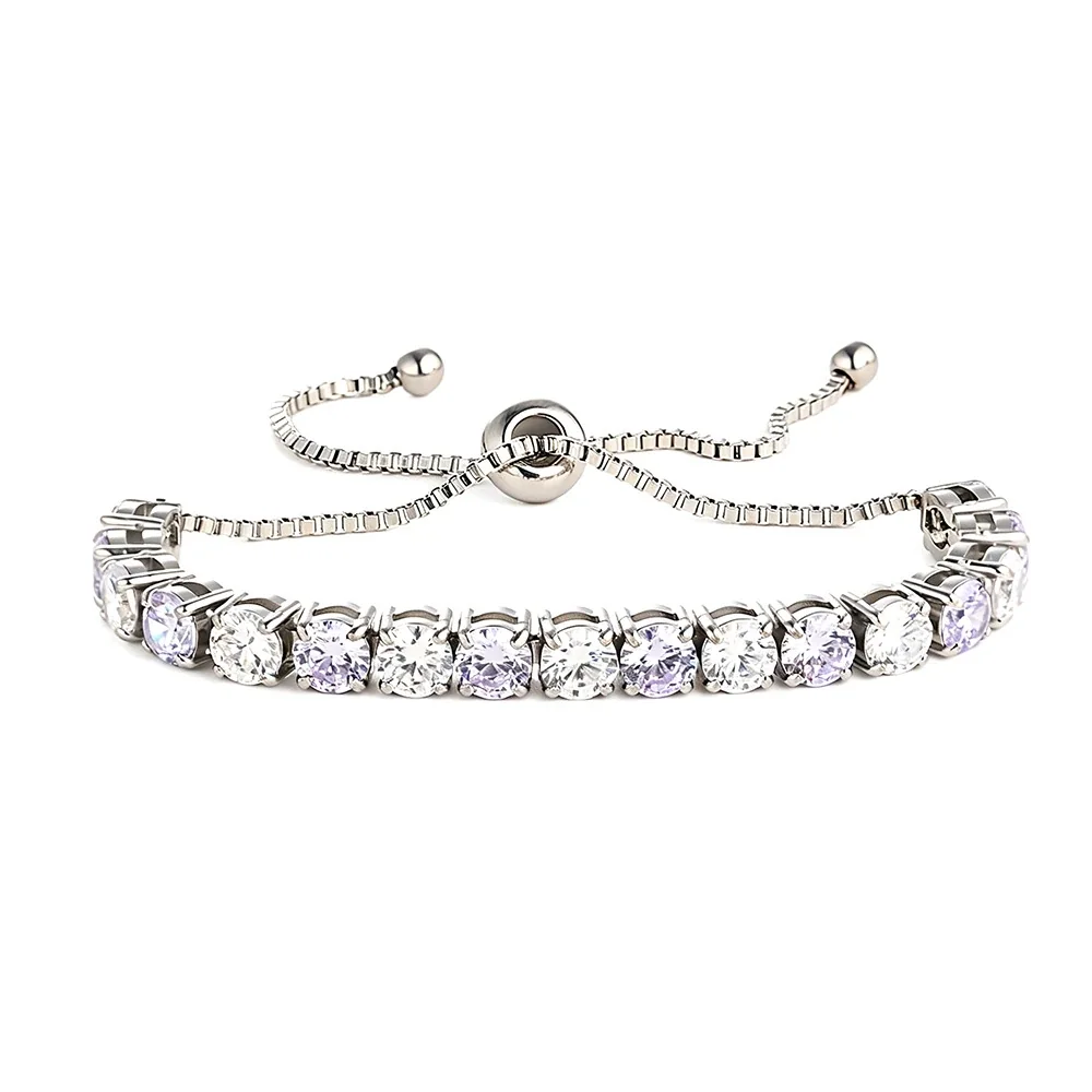 Radiant 316 Stainless Steel Round CZ Tennis Bracelet - Silver Light Purple and White CZ