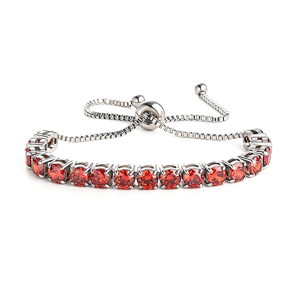 Radiant 316 Stainless Steel Round CZ Tennis Bracelet - Silver Red CZ