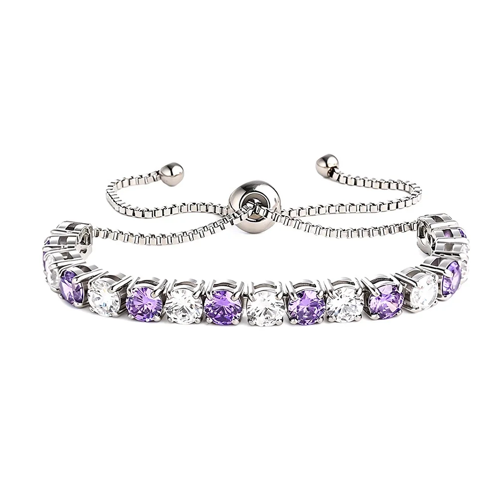 Radiant 316 Stainless Steel Round CZ Tennis Bracelet - Silver Purple and White CZ