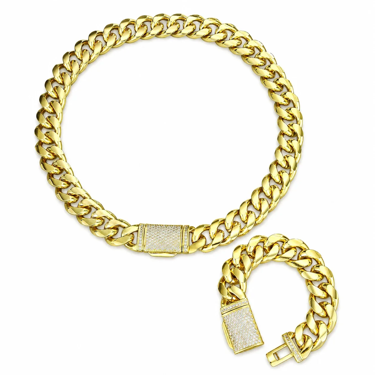 Bold 14K Gold-Plated Miami Cuban Pavé Box Chain Bracelet
