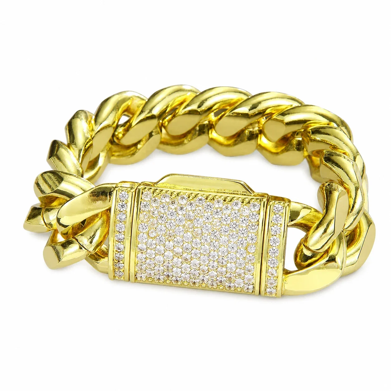 Bold 14K Gold-Plated Miami Cuban Pavé Box Chain Bracelet