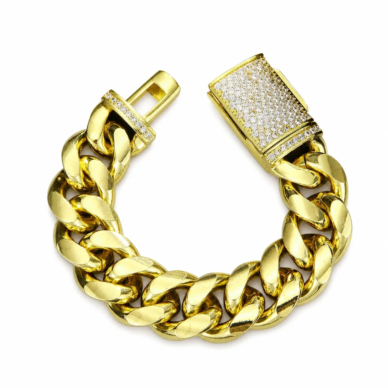 Bold 14K Gold-Plated Miami Cuban Pavé Box Chain Bracelet