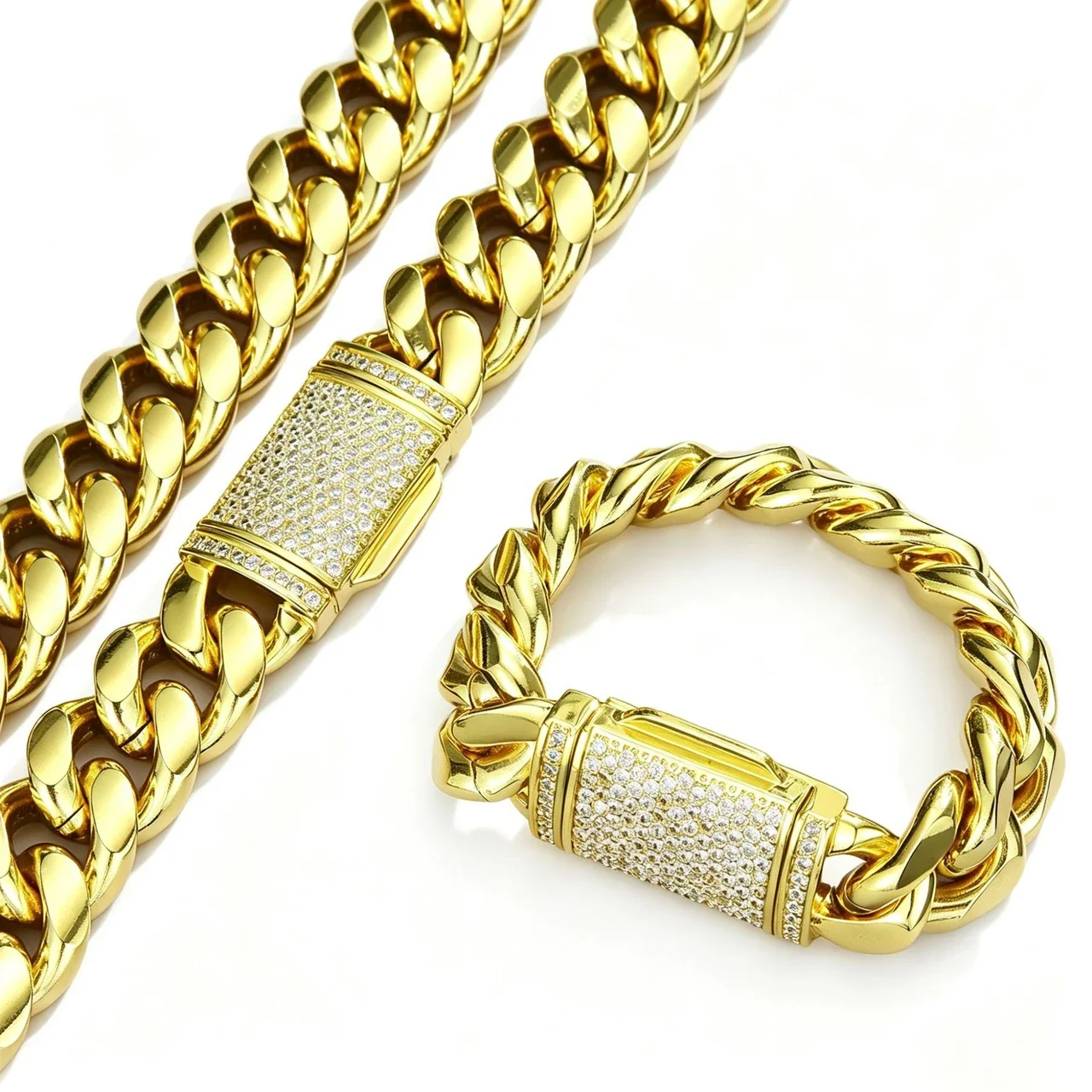 Bold 14K Gold-Plated Miami Cuban Pavé Box Chain Bracelet
